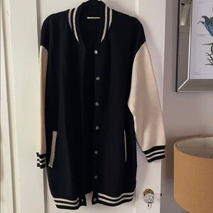 Mes Demoiselles Black and white bomber long sweater cardigan Knitwear